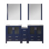 Volez 72W x 18.25D Navy Blue Double Bath Vanity with Side Cabinet, and White Ceramic Top