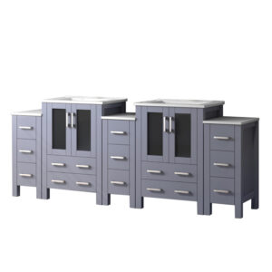 Volez 84W x 18.25D Dark Grey Double Bath Vanity with Side Cabinets, and White Ceramic Top