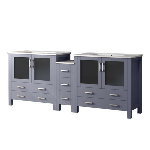 Volez 84W x 18.25D Dark Grey Double Bath Vanity with Side Cabinet, and White Ceramic Top