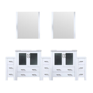 Volez 96W x 18.25D White Double Bath Vanity with Side Cabinets, White Ceramic Top, and 28Mirrors