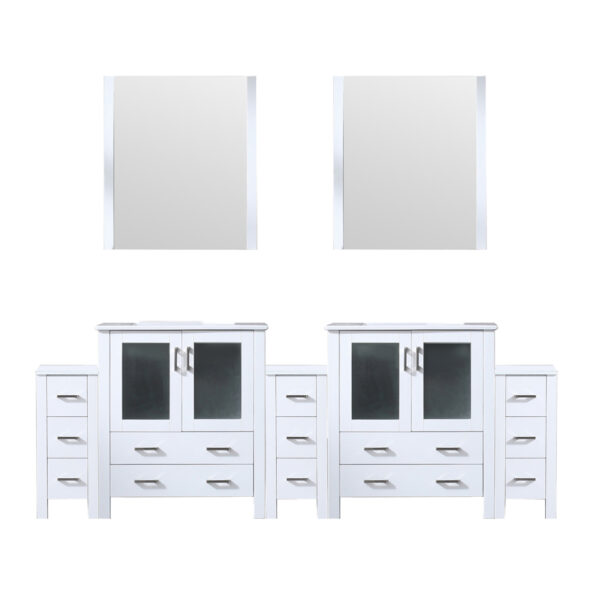 Volez 96W x 18.25D White Double Bath Vanity with Side Cabinets, White Ceramic Top, and 28Mirrors