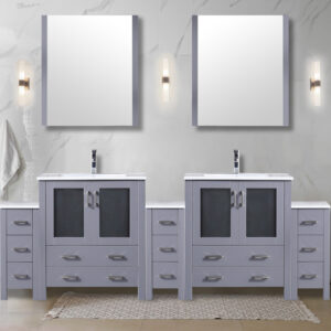 Volez 96W x 18.25D Dark Grey Double Bath Vanity with Side Cabinets, and White Ceramic Top