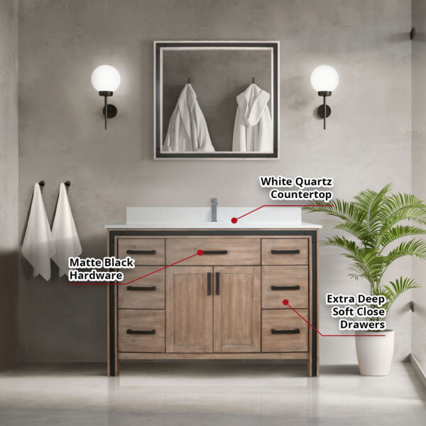 Ziva 48W x 22D Rustic Barnwood Bath Vanity and White Quartz Top