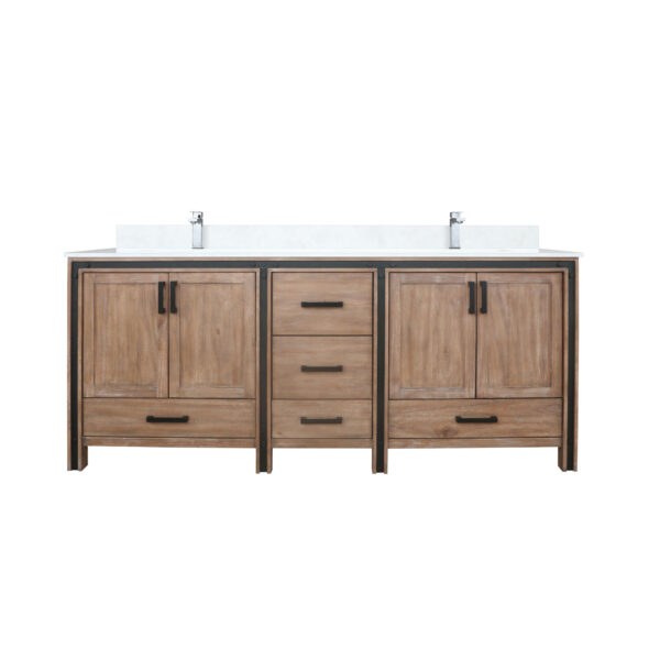 Ziva 80W x 22D Rustic Barnwood Double Bath Vanity, Cultured Marble Top and Faucet Set