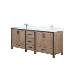 Ziva 84W x 22D Rustic Barnwood Double Bath Vanity, Cultured Marble Top and Faucet Set