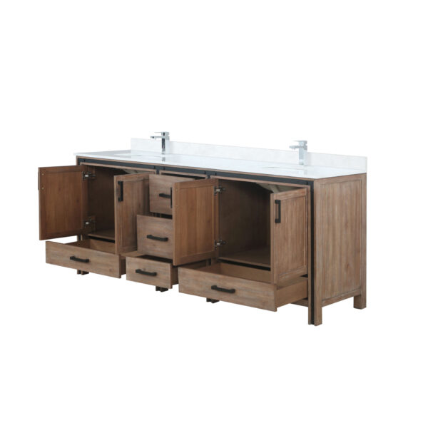 Ziva 84W x 22D Rustic Barnwood Double Bath Vanity, Cultured Marble Top and Faucet Set