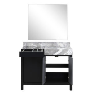 Zilara 42W x 22D Black and Grey Bath Vanity, Castle Grey Marble Top and 34Mirror