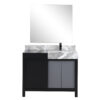 Zilara 42W x 22D Black and Grey Bath Vanity, Castle Grey Marble Top, Matte Black Faucet Set and 34Mirror