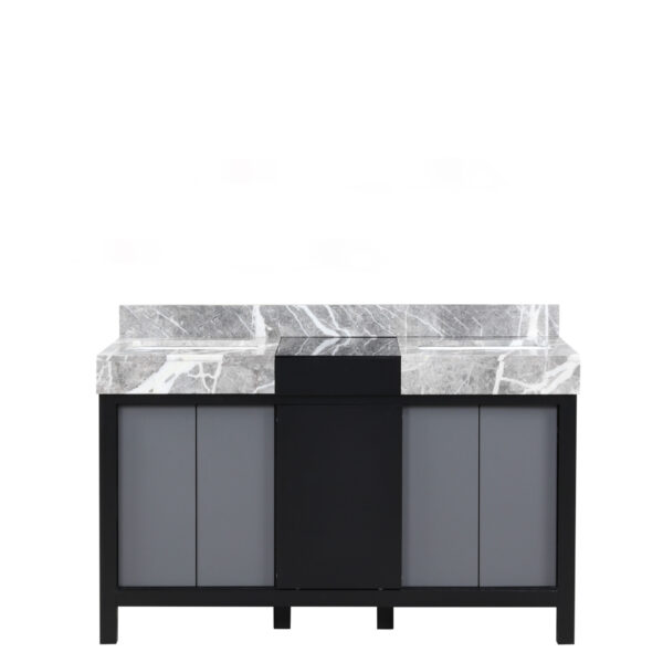 Zilara 55W x 22D Black and Grey Double Bath Vanity and Castle Grey Marble Top