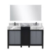 Zilara 55W x 22D Black and Grey Double Bath Vanity, Castle Grey Marble Top, Gun Metal Faucet Set and 53Mirror