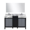 Zilara 55W x 22D Black and Grey Double Bath Vanity, Castle Grey Marble Top, Chrome Faucet Set and 53Mirror