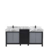 Zilara 72W x 22D Black and Grey Double Bath Vanity, Castle Grey Marble Top and Matte Black Faucet Set