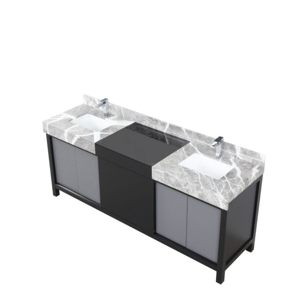 Zilara 80W x 22D Black and Grey Double Bath Vanity, Castle Grey Marble Top and Chrome Faucet Set