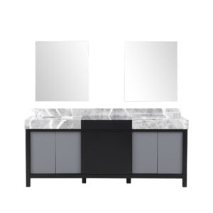 Zilara 80W x 22D Black and Grey Double Bath Vanity, Castle Grey Marble Top and 30Mirrors