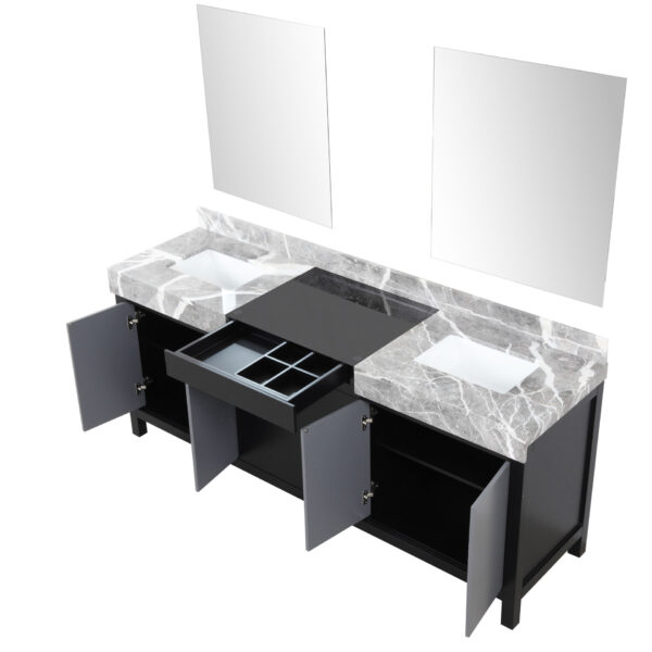 Zilara 80W x 22D Black and Grey Double Bath Vanity, Castle Grey Marble Top and 30Mirrors