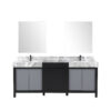 Zilara 80W x 22D Black and Grey Double Bath Vanity, Castle Grey Marble Top, Gun Metal Faucet Set and 30Mirrors