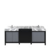 Zilara 84W x 22D Black and Grey Double Bath Vanity, Castle Grey Marble Top and Chrome Faucet Set