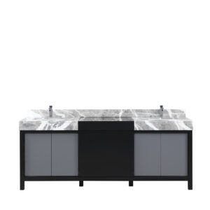 Zilara 84W x 22D Black and Grey Double Bath Vanity, Castle Grey Marble Top and Chrome Faucet Set