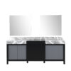 Zilara 84W x 22D Black and Grey Double Bath Vanity, Castle Grey Marble Top and 34Mirrors