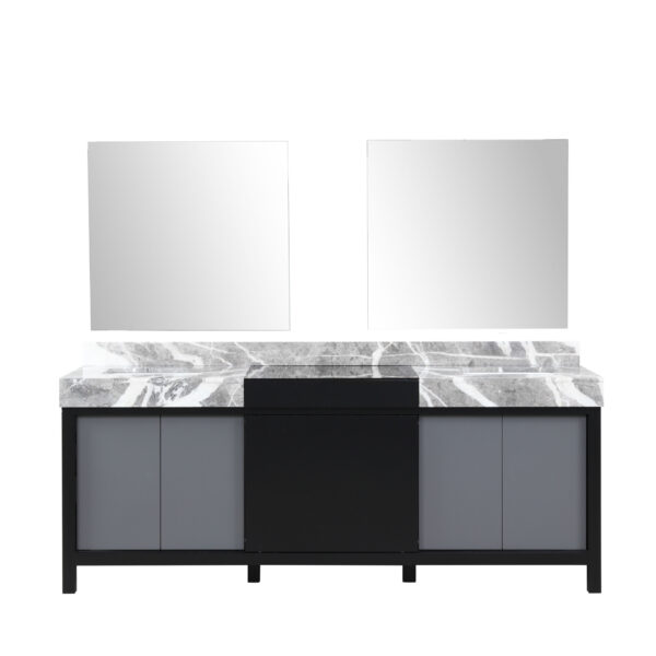 Zilara 84W x 22D Black and Grey Double Bath Vanity, Castle Grey Marble Top and 34Mirrors