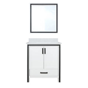 Ziva 30W x 22D White Bath Vanity, Cultured Marble Top and 28Mirror