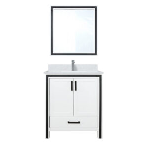 Ziva 30W x 22D White Bath Vanity, Cultured Marble Top, Faucet Set and 28Mirror