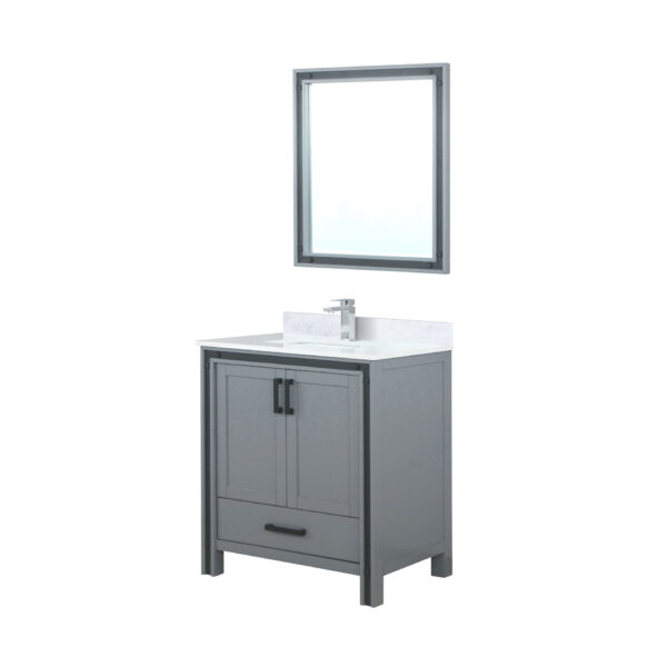 Ziva 30W x 22D Dark Grey Bath Vanity, White Quartz Top and Faucet Set