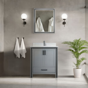 Ziva 30W x 22D Dark Grey Bath Vanity and White Quartz Top