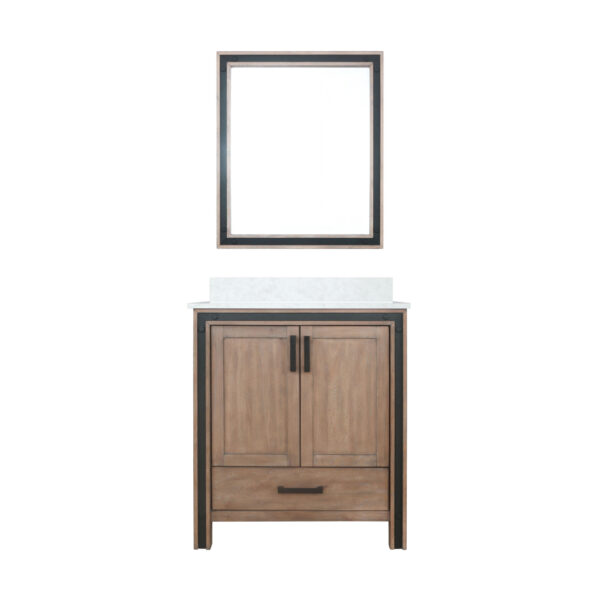 Ziva 30W x 22D Rustic Barnwood Bath Vanity, Cultured Marble Top and 28Mirror