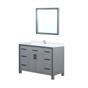 Ziva 48W x 22D Dark Grey Bath Vanity, White Quartz Top, Faucet Set and 34Mirror