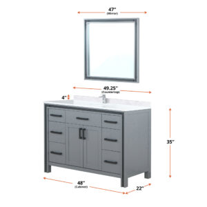 Ziva 48W x 22D Dark Grey Bath Vanity and 34Mirror