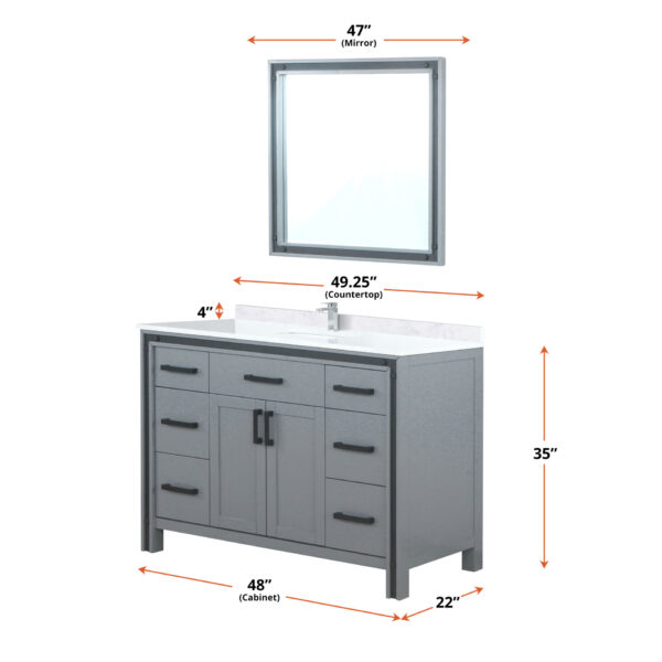 Ziva 48W x 22D Dark Grey Bath Vanity and 34Mirror