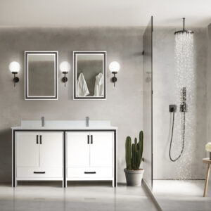 Ziva 60W x 22D White Double Bath Vanity and 22Mirrors