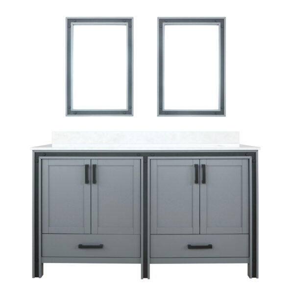 Ziva 60W x 22D Dark Grey Double Bath Vanity, Cultured Marble Top and 22Mirrors