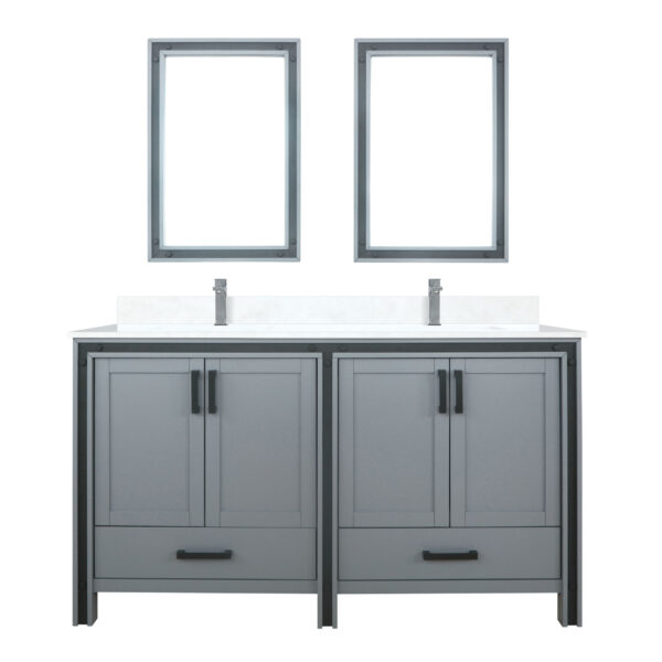 Ziva 60W x 22D Dark Grey Double Bath Vanity, Cultured Marble Top, Faucet Set and 22Mirrors