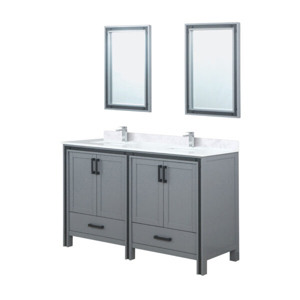 Ziva 60W x 22D Dark Grey Double Bath Vanity, Cultured Marble Top, Faucet Set and 22Mirrors