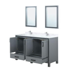 Ziva 60W x 22D Dark Grey Double Bath Vanity, Cultured Marble Top, Faucet Set and 22Mirrors