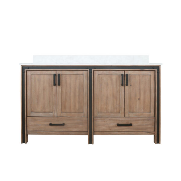 Ziva 60W x 22D Rustic Barnwood Double Bath Vanity and Cultured Marble Top