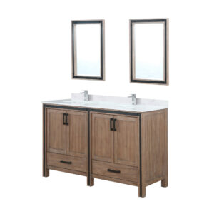 Ziva 60W x 22D Rustic Barnwood Double Bath Vanity and White Quartz Top