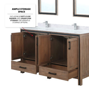 Ziva 60W x 22D Rustic Barnwood Double Bath Vanity and 22Mirrors