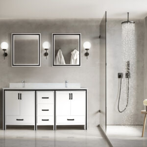 Ziva 72W x 22D White Double Bath Vanity, Cultured Marble Top, Faucet Set and 30Mirrors