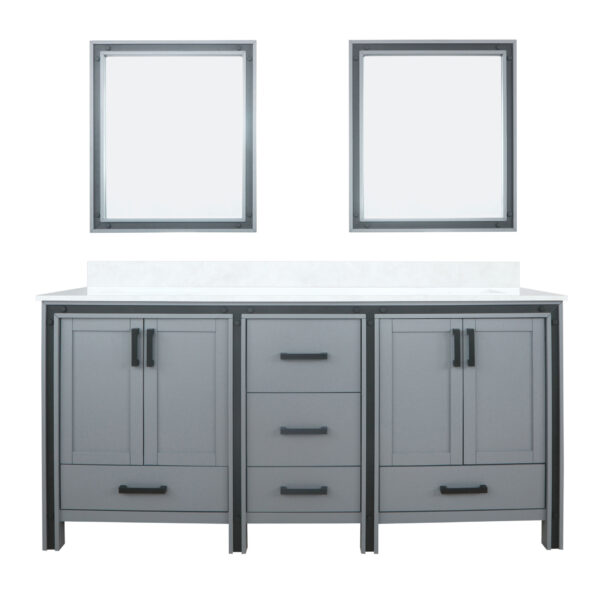 Ziva 72W x 22D Dark Grey Double Bath Vanity, Cultured Marble Top and 30Mirrors