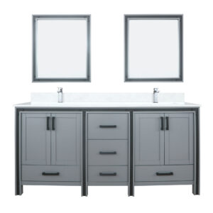 Ziva 72W x 22D Dark Grey Double Bath Vanity, White Quartz Top, Faucet Set and 30Mirrors