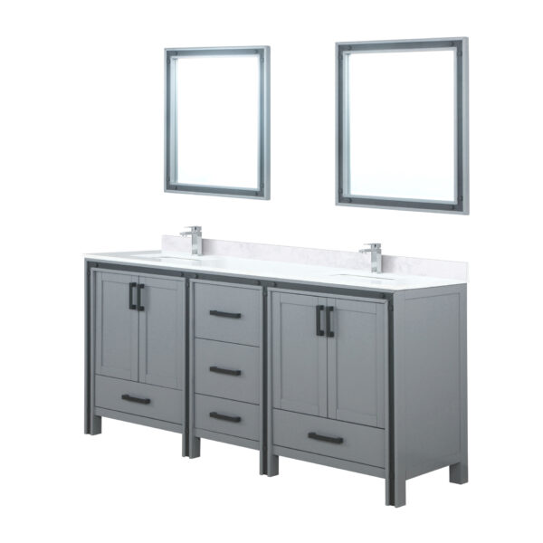 Ziva 72W x 22D Dark Grey Double Bath Vanity, White Quartz Top, Faucet Set and 30Mirrors