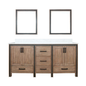 Ziva 72W x 22D Rustic Barnwood Double Bath Vanity, Cultured Marble Top and 30Mirrors