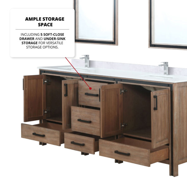 Ziva 72W x 22D Rustic Barnwood Double Bath Vanity and White Quartz Top