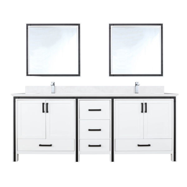 Ziva 80W x 22D White Double Bath Vanity, Cultured Marble Top, Faucet Set and 30Mirrors