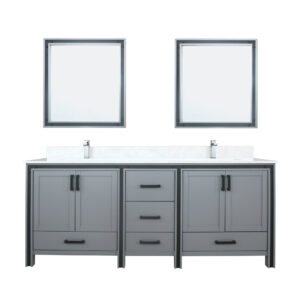 Ziva 80W x 22D Dark Grey Double Bath Vanity, Cultured Marble Top, Faucet Set and 30Mirrors