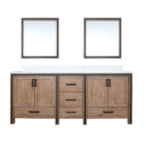 Ziva 80W x 22D Rustic Barnwood Double Bath Vanity, Cultured Marble Top and 30Mirrors