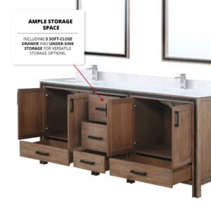 Ziva 80W x 22D Rustic Barnwood Double Bath Vanity and 30Mirrors